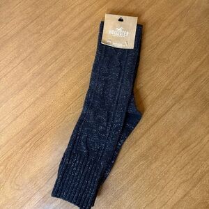 NWT HOLLISTER Black White Sparkle Over the Knee Boot Socks Cable Knit OS